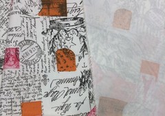 PREMIER PRINTS AMORE SHERBERT TWILL FRENCH SCRIPT POSTAGE FABRIC BY THE YARD