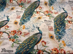 Teal Peacock Bird Floral Branches Drapery Upholstery Fabric by the yard