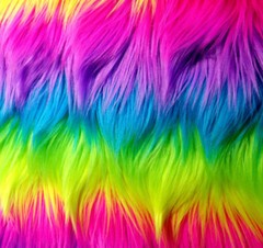 NEON RAINBOW STRIPE SHAGGY FAUX FUR 60″ LONG PILE RAVE VIBRANT STRIPES PURPLE