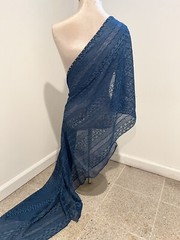 TEAL BLUE Embroidered Chiffon Scarf Shawl Head Tie, 68×22 Wide