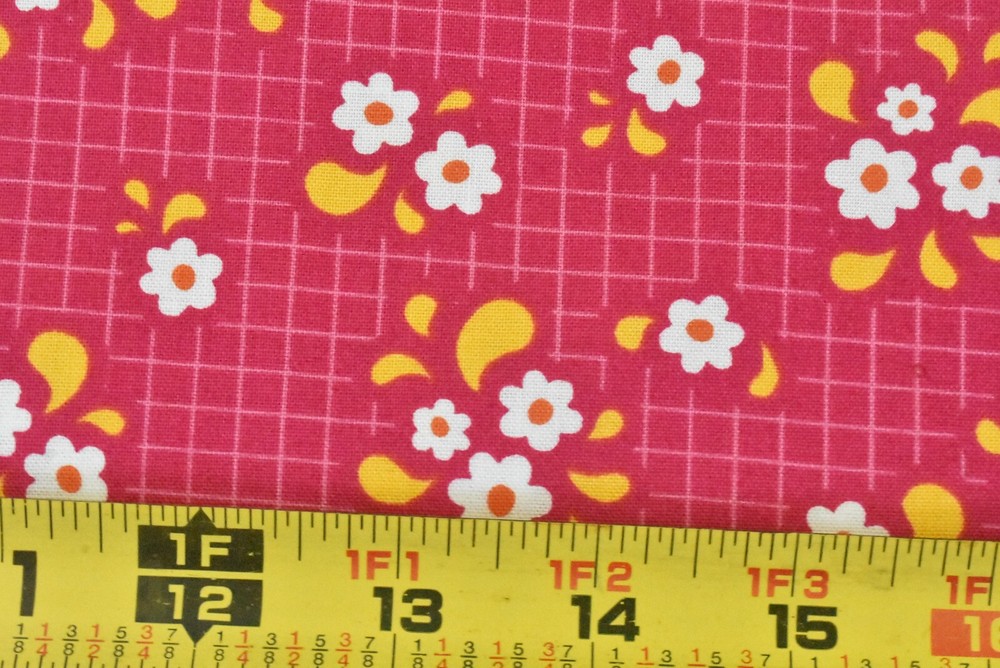 By 1/2 Yd, Yellow & White Floral on Hot-Pink, Moda, Prairie Grass, Japan, B1687