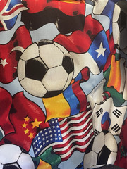 Cranston Printworks Country Flags & Soccer/Footballs Tossed 1- 1/4 Yds 45″ Wide