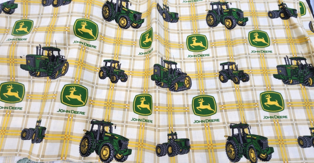 John Deere Fabric CP18383 Logo Plaid w/Tractors & Logo, Springs Global 1.33 yd