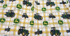 John Deere Fabric CP18383 Logo Plaid w/Tractors & Logo, Springs Global 1.33 yd