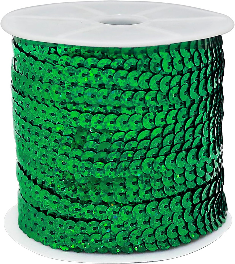 Green 6Mm Crafts round Flat Sequin Strip Trim on Strings for Crafts, Fringe, and