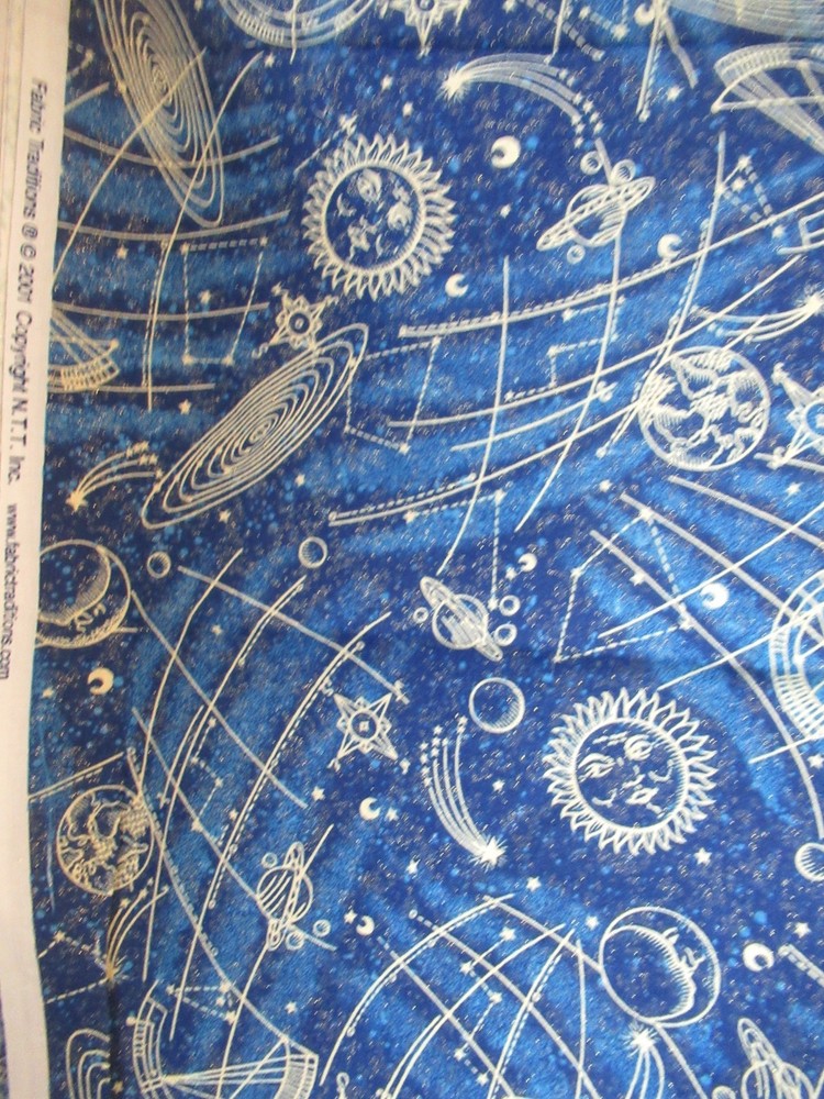 Celestial Planets Fabric Traditions 444Sun moon stars Blue Cotton FABRIC SBTYX