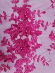 Fuchsia 3d Floral Embroidery Pearls Fabric By The Yard Quinceañera Dress Prom