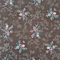 1 YD Unbranded Vintage Cotton Fabric Floral Bouquet Print Brown 44″ W