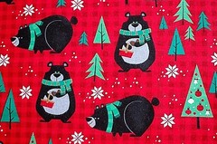 *BTY*CHRISTMAS BLACK BEARS*TREES*RED CHECK*FACE MASKS*FLANNEL FABRIC 1 YD 42X36″