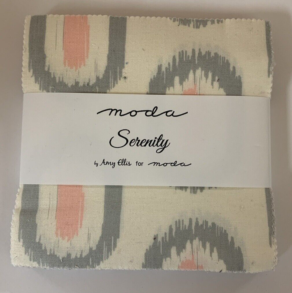 ” Serenity” Charm Pack By Amy Ellis For Moda Geometric Shapes Pink Grey Blue OOP
