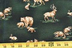 By 1/2 Yd, Tan Animal Families on Hunter-Green Flannel/Kaufman/Barn Dandys,P4175
