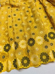 Yellow Swiss Voile Lace| Gold Floral Lace Embroidery| Sold by 5 Yards.