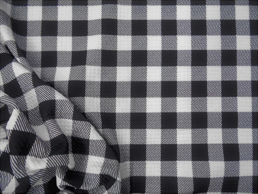 Bullet Printed Liverpool Textured Fabric Stretch 5/8″ Plaid Black White O45
