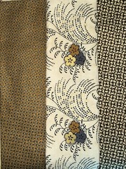 7.5 Yds PLUM BLOSSOMS Kathy Hall Birds Metallic Gold Cream black Asian Andover