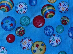 FUZZYTAIL KITTENS PUPS FABRIC~Lisa McCue~SSI~Blue~COLORFUL BALLS TOSS~Stars~ABC~