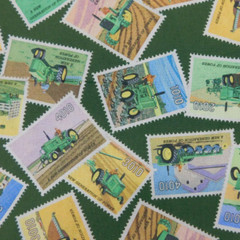 Quilting Patchwork Fabric John Deere Tractors Green Stamps 50x55cm FQ