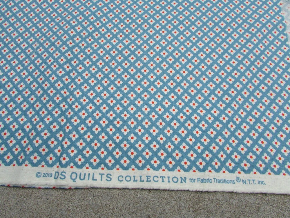 2013 DS Quilts Fabric Traditions Blue White Orange Floral Fabric 1/2 Yard