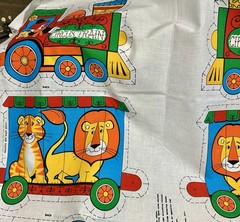 Vintage Cranston VIP “Circus Train” cut-and-sew fabric panel 44 X 35