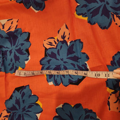 Vibrant Orange and Blue Floral cotton Fabric almost 4 yards 44″ wide