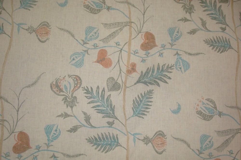 5.55 Yds Lewis Wood Fabric Floreat Sienna 100% Linen Upholstery Pillows 200″