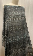 Poly Rayon Blend Chiffon Abstract Ikat Tribal Black Teal Fabric By The Yd 60″W