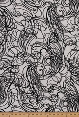 Ottoman Knit White Black Abstract Swirls Stretch Poly/Spandex Fabric BTY D349.05