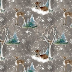 Fawn in the Forest Cold Winter Morning BTY Cotton Quilt Fabric