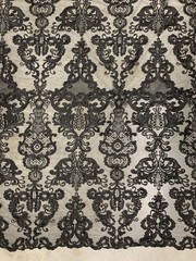 Vivian BLACK Polyester Embroidery with Sequins on Mesh Lace Fabric by the Yard