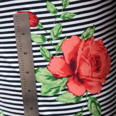 Double Brushed Jersey Knit Fabric, Black/White Stripe with Red Rose Floral(#DBJ0