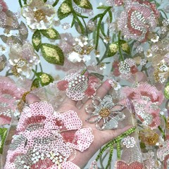 Flower Bead Embroidery Fabric Lace Tulle Dress Wedding Dress Fabric DIY Sewings