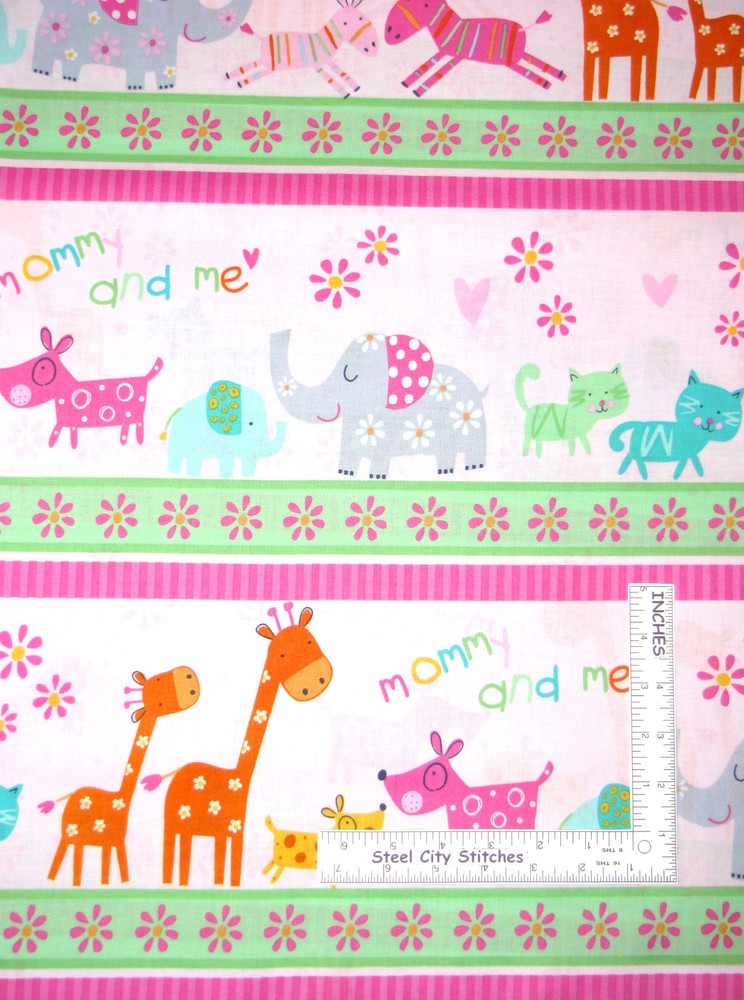 Nursery Baby Girl Animals Stripe Cotton Fabric Newcastle Mommy And Me – Yard