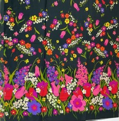 Beautiful 100% Acrylic Fabric Flowers with Black Background Sold by the Yard HTF