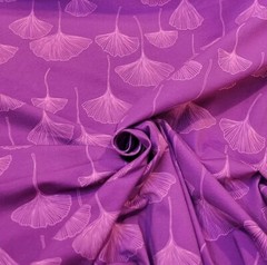 Pink Gingko Leaves on Purple OEKO-TEX Cotton Jersey Knit – Europe! Also in Teal!