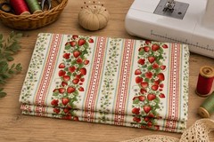 Timeless Treasures Berry Sweet Red Strawberry Border Stripe Fabric by the Yard