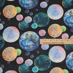Celestial Journey Black Planets 3 Wishes Digital Print Fabric 1/2 Yard #17132