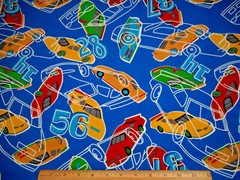 Boys Fabric By Yard Yellow Green Red Race Cars on Dk Blue Children Cotton Vtg #C