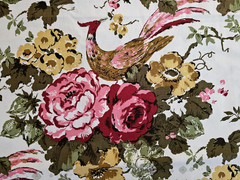 Vtg Waverly Bonded Westerly Red & Pink Floral Bird Cotton Fabric 2 1/2 yards