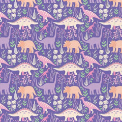 Dinosaur Stories – Land Dinos Purple – Paintbrush Studio Cotton Fabrics