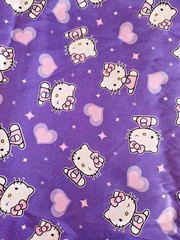 Sanrio Hello Kitty Purple Charmeuse fabric 1.9yd Vintage with pink & white NOS