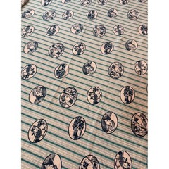 Vintage Flapper Girl Aviation Car Print Fabric Green Stripe 1.5 Yards 36×54