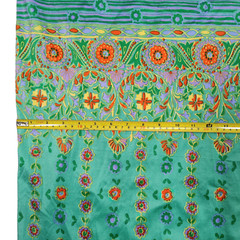 Vintage 70s Chrisali Nylon Poly Spandex Fabric 1.5yd Green Floral Border Stretch