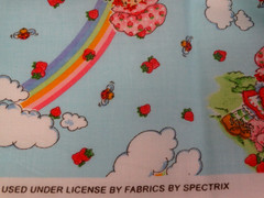 Vintage 2004 Strawberry Shortcake Cotton Fabric ~ 2 Yds ~ Light Blue Rainbow