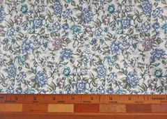 1 Yard Vintage Marcus Brothers Fabric Purple Blue Green Floral on White 44″ W