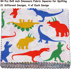 84Pcs 5X5 Dinosaur Cotton Fabric Squares for Baby Boy – Dinosaur Charm Pack