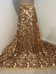 Antique gold, Sequins Embroidery Lace Fabric 50” Width 1 Yard