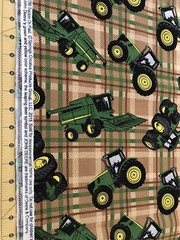 2015 John Deere Tractors On Plaid 32” X 44” 100% cotton fabric #1416
