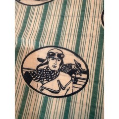 Vintage Flapper Girl Aviation Car Print Fabric Green Stripe 1.5 Yards 36×54