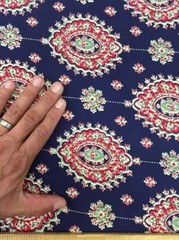100% Japanese Rayon challis two border Navy blue and fuchsia pink design by Yrd