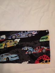 Race Car Fabric, Multicolored On Black Background, Cotton, 1/4 Yard
