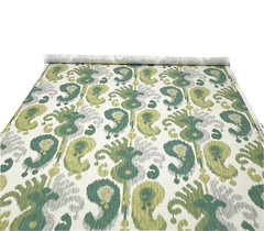 BALLARD DESIGNS ANDROS IKAT GREEN IVORY MULTIPURPOSE LINEN FABRIC BY YARD 54″W